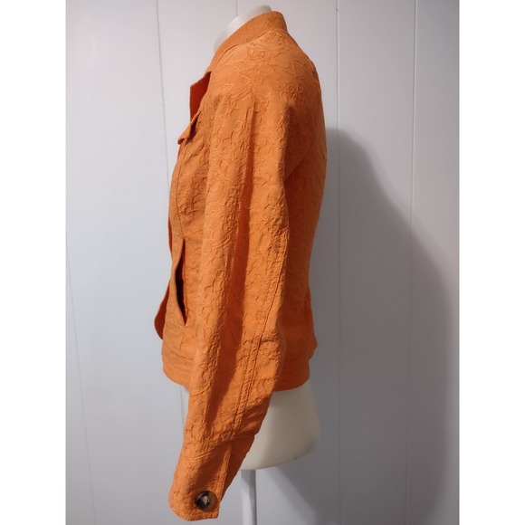 Coldwater Creek Jacket Women Size 8 Textured Floral Matelasse Orange Button Up - Picture 3 of 10